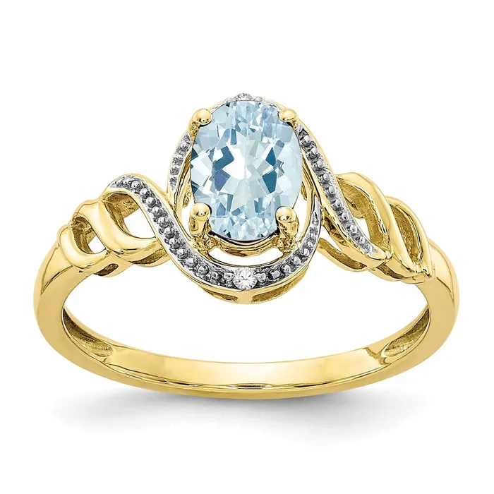 Rings 10K Yellow Gold Aquamarine and Real Diamond Ring Goldiacom