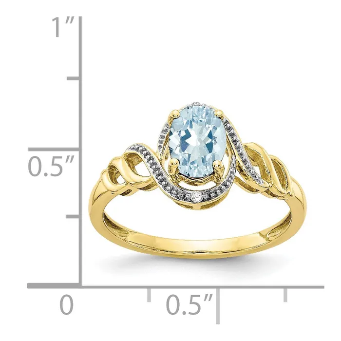 Rings 10K Yellow Gold Aquamarine and Real Diamond Ring Goldiacom