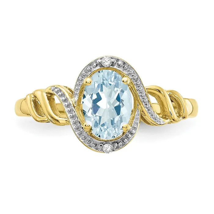 Rings 10K Yellow Gold Aquamarine and Real Diamond Ring Goldiacom