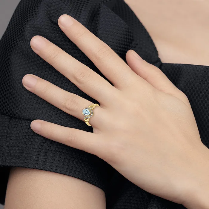 Rings 10K Yellow Gold Aquamarine and Real Diamond Ring Goldiacom