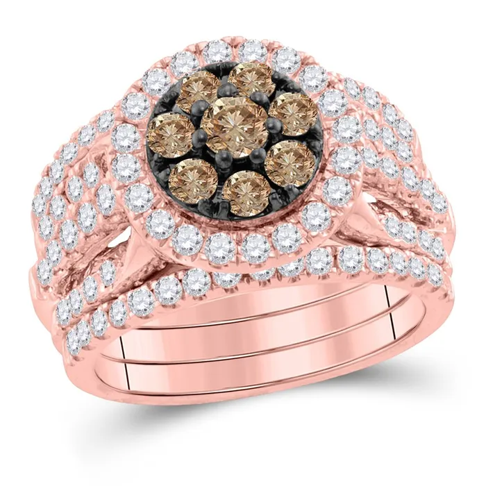Rings 14k Rose Gold Round Brown Diamond Bridal Wedding Ring Set 2 Cttw gndatlanta Rings 14k Rose Gold Round Brown Diamond Bridal Wedding Ring Set 2 Cttw gndatlanta