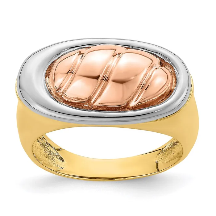Rings 14k Tricolor Gold Polished Oval Top Ring Goldia