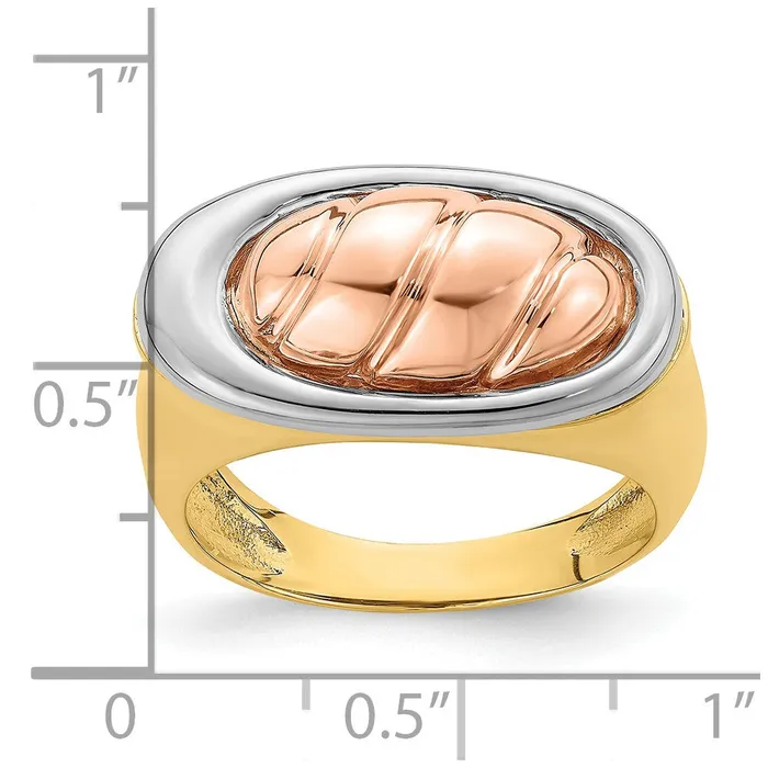 Rings 14k Tricolor Gold Polished Oval Top Ring Goldia