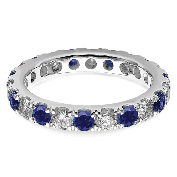 Rings 14k White Gold 1 15 Ct Lab Grown Diamond VSSI G and Lab Created Blue Sapphire Eternity Band Ring Goldia