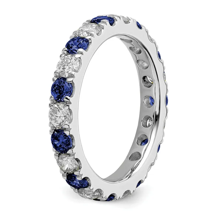 Rings 14k White Gold 1 15 Ct Lab Grown Diamond VSSI G and Lab Created Blue Sapphire Eternity Band Ring Goldia