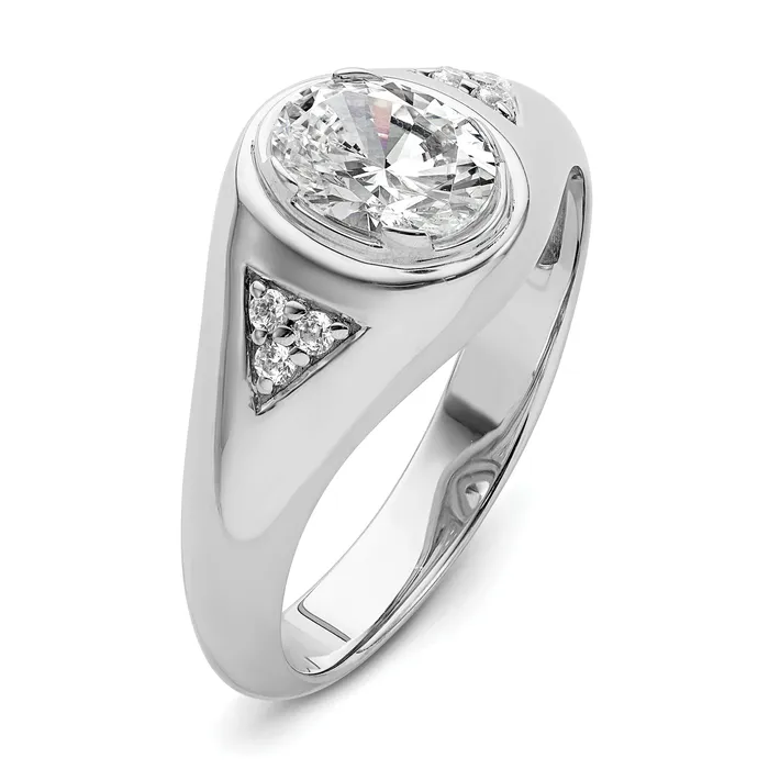 Rings 14k White Gold 1 Ct Lab Grown Diamond VSSI G Oval Mens Ring Goldia