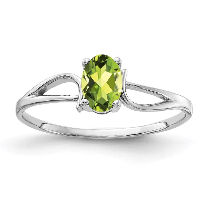 Rings 14k White Gold 6x4mm Oval Peridot ring Goldia