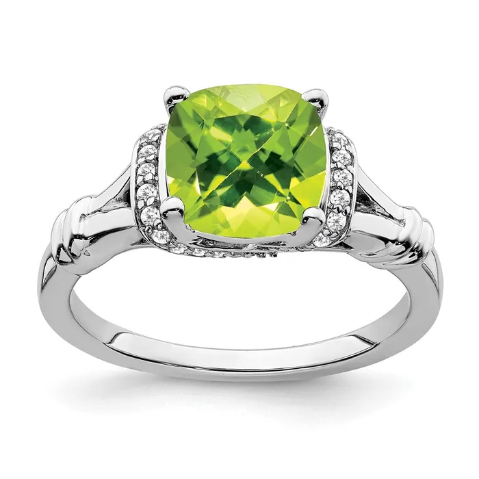 Rings 14k White Gold Peridot and Real Diamond Ring Goldia