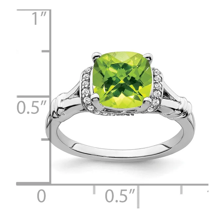 Rings 14k White Gold Peridot and Real Diamond Ring Goldia