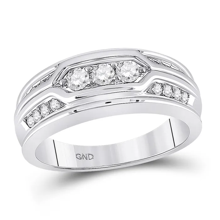 Rings 14k White Gold Round Diamond 3stone Wedding Band Ring 12 Cttw gndatlanta Rings 14k White Gold Round Diamond 3stone Wedding Band Ring 12 Cttw gndatlanta