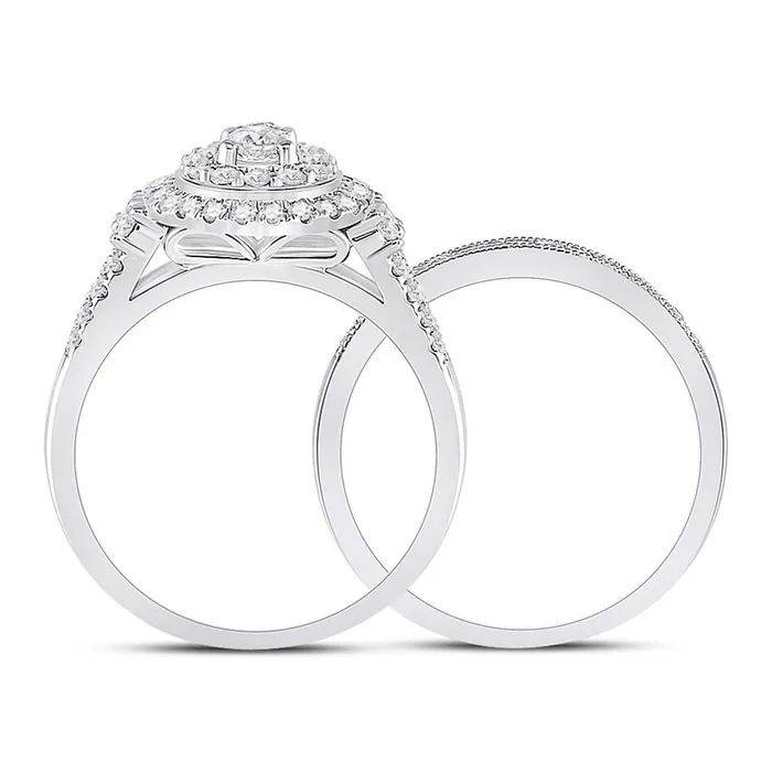 Rings 14k White Gold Round Diamond Bridal Wedding Ring Set 1 Cttw Certified gndatlanta
