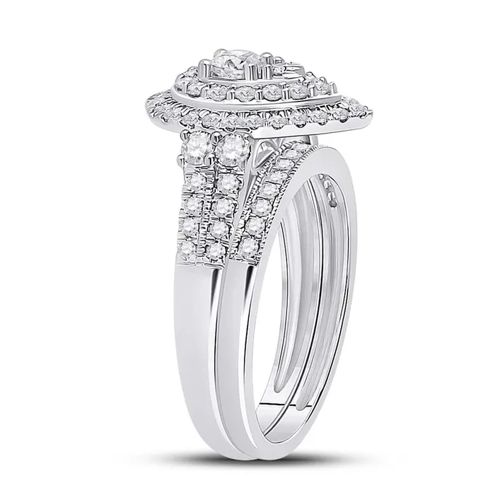 Rings 14k White Gold Round Diamond Bridal Wedding Ring Set 1 Cttw Certified gndatlanta
