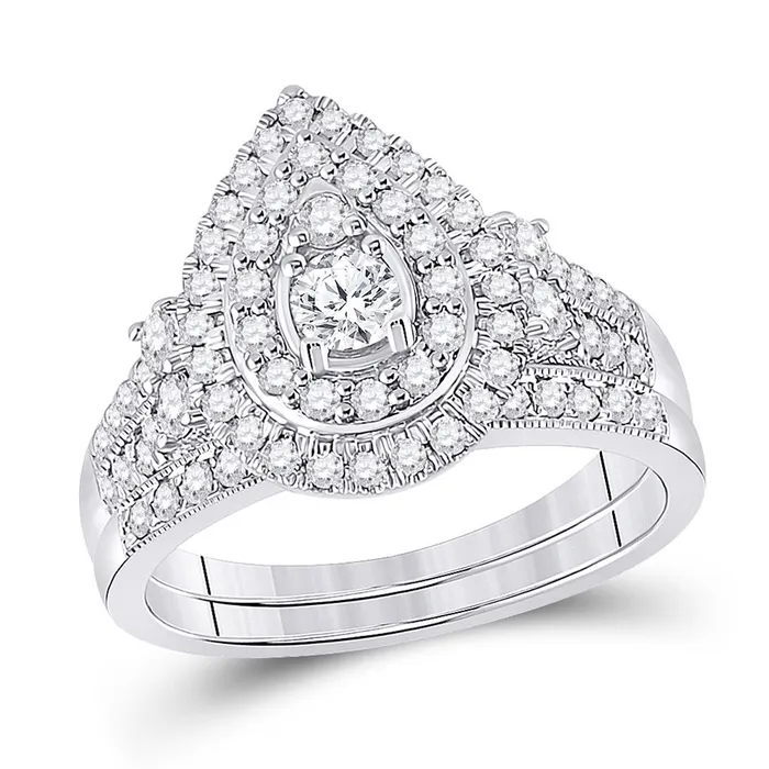 Rings 14k White Gold Round Diamond Bridal Wedding Ring Set 1 Cttw Certified gndatlanta