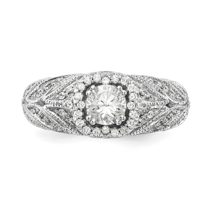 Rings 14K White Gold Round Simulated Diamond Halo Engagement Ring Goldiacom