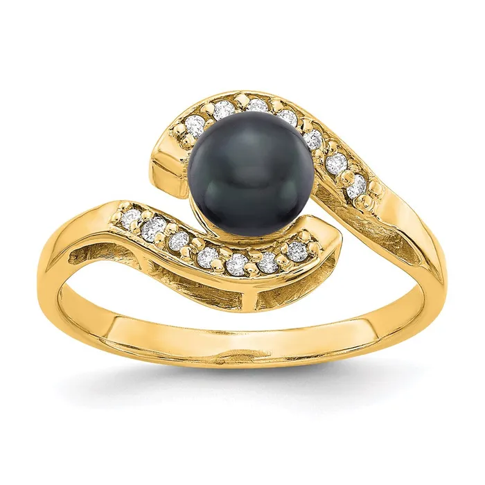 Rings 14K Yellow Gold 55mm Black FW Cultured Pearl A Real Diamond ring Goldia Rings 14K Yellow Gold 55mm Black FW Cultured Pearl A Real Diamond ring Goldia