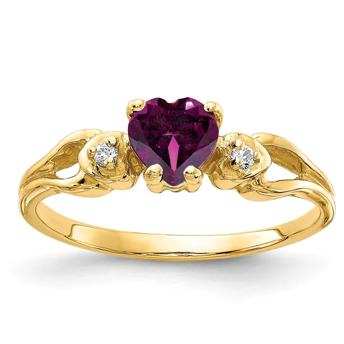 Rings 14k Yellow Gold 5mm Heart Rhodolite Garnet A Diamond ring Goldia