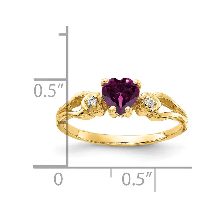 Rings 14k Yellow Gold 5mm Heart Rhodolite Garnet A Diamond ring Goldia