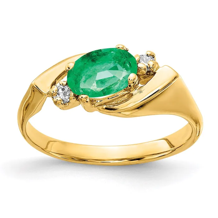 Rings 14K Yellow Gold 7x5mm Oval Emerald A Real Diamond ring Goldia