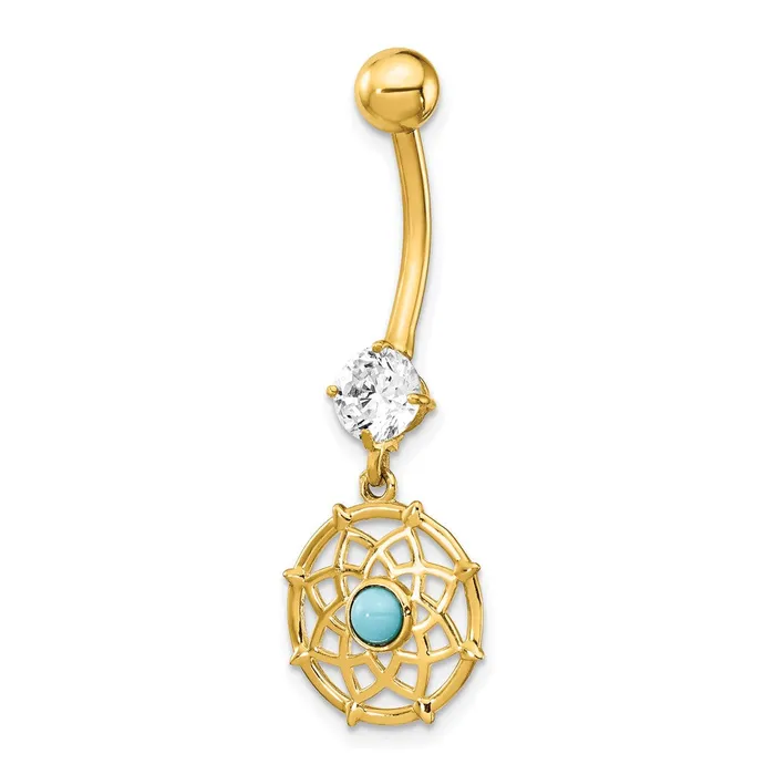 Rings 14k Yellow Gold CZ u0026 Synthetic Turquoise Mandala Dangle Belly Ring Goldia