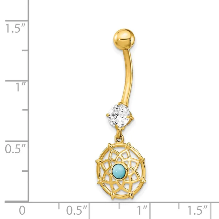 Rings 14k Yellow Gold CZ u0026 Synthetic Turquoise Mandala Dangle Belly Ring Goldia