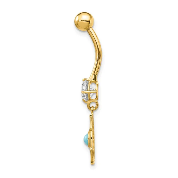Rings 14k Yellow Gold CZ u0026 Synthetic Turquoise Mandala Dangle Belly Ring Goldia