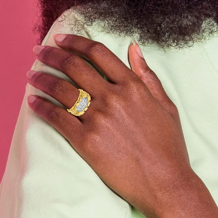 Rings 14k Yellow Gold Mens Cluster Diamond Nugget Ring Mounting Goldia