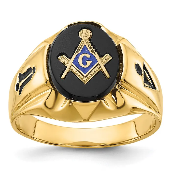 Rings 14k Yellow Gold Mens Polished Antiqued and Grooved with Oval Onyx Masonic Ring Goldia Rings 14k Yellow Gold Mens Polished Antiqued and Grooved with Oval Onyx Masonic Ring Goldia
