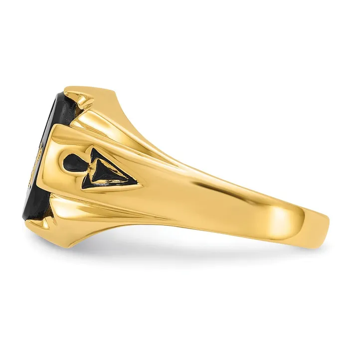 Rings 14k Yellow Gold Mens Polished Antiqued and Grooved with Oval Onyx Masonic Ring Goldia