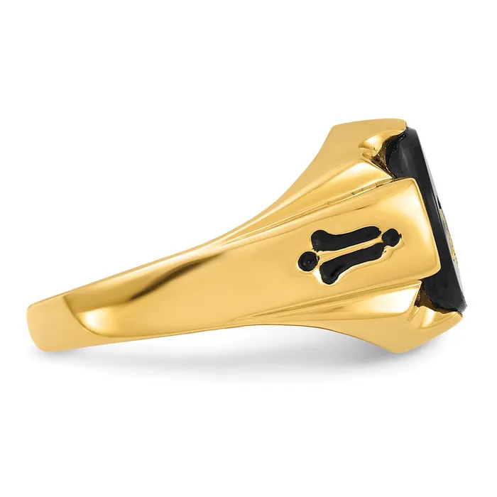 Rings 14k Yellow Gold Mens Polished Antiqued and Grooved with Oval Onyx Masonic Ring Goldia