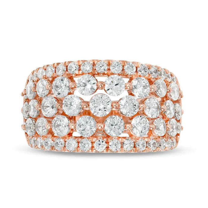 Rings 30 CT TW Natural Diamond MultiRow Ring in Solid 10K Rose Gold Goldia Rings 30 CT TW Natural Diamond MultiRow Ring in Solid 10K Rose Gold Goldia