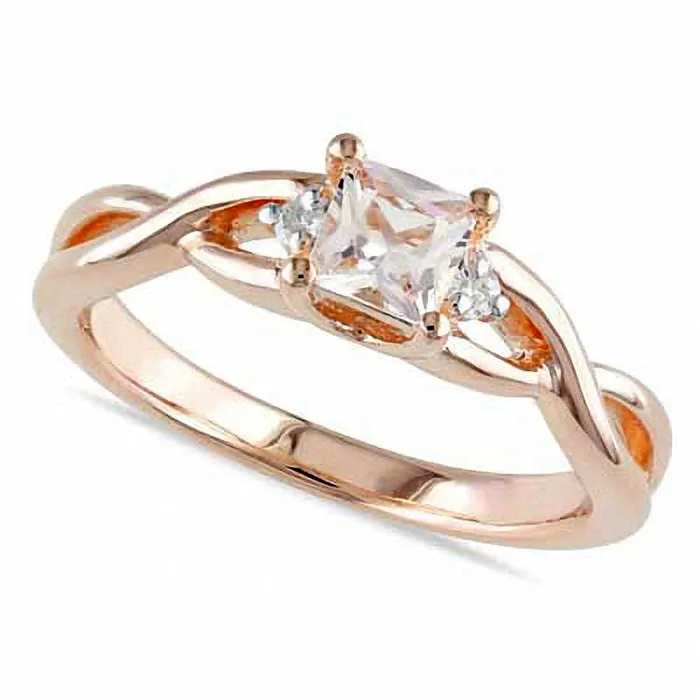 Rings 40mm PrincessCut Morganite and 005 CT TW Natural Diamond Promise Ring in Rose Rhodium Sterling Silver Goldia Rings 40mm PrincessCut Morganite and 005 CT TW Natural Diamond Promise Ring in Rose Rhodium Sterling Silver Goldia