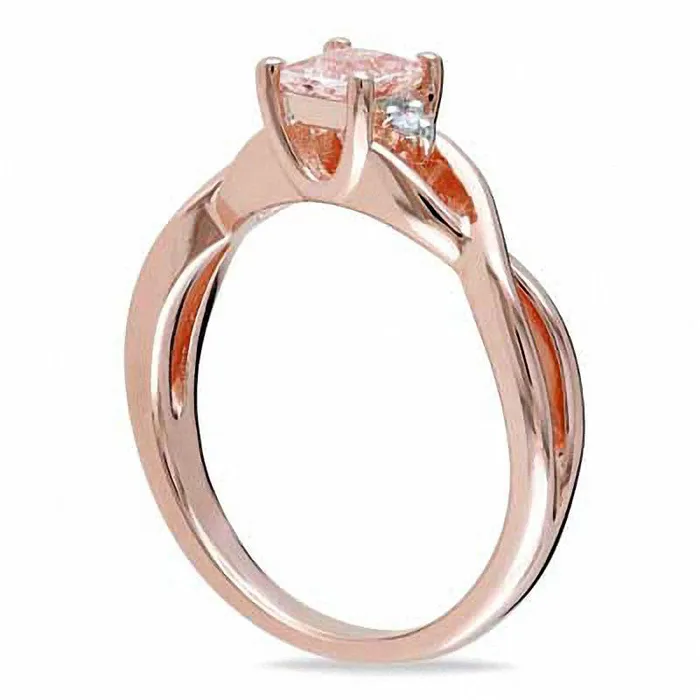 Rings 40mm PrincessCut Morganite and 005 CT TW Natural Diamond Promise Ring in Rose Rhodium Sterling Silver Goldia Rings 40mm PrincessCut Morganite and 005 CT TW Natural Diamond Promise Ring in Rose Rhodium Sterling Silver Goldia