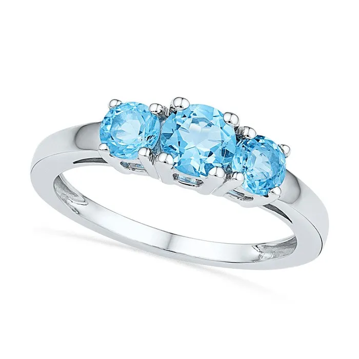 Rings Blue Topaz Three Stone Ring in Solid 10K White Gold Goldia