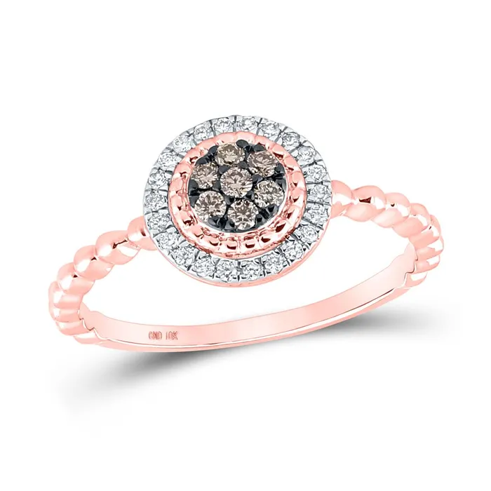 Rings gndatlanta 10k Rose Gold Round Brown Diamond Cluster Ring 15 Cttw