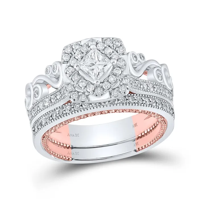Rings gndatlanta 14k Twotone Gold Princess Diamond Bridal Wedding Ring Set 113 Cttw Certified Rings gndatlanta 14k Twotone Gold Princess Diamond Bridal Wedding Ring Set 113 Cttw Certified