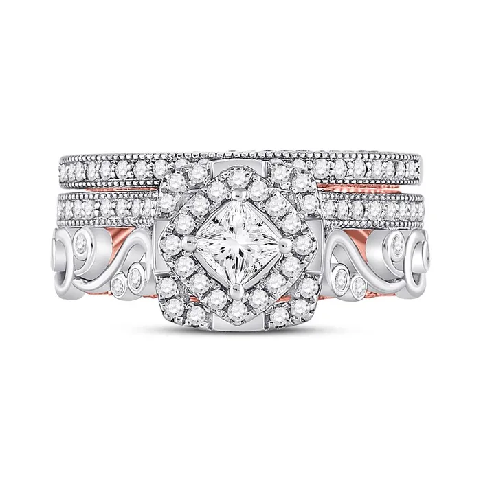 Rings gndatlanta 14k Twotone Gold Princess Diamond Bridal Wedding Ring Set 113 Cttw Certified