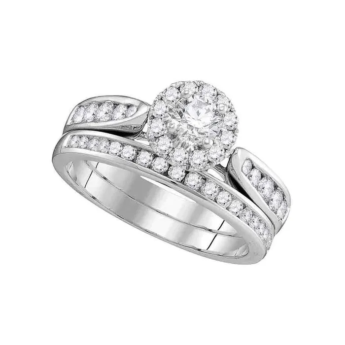 Rings gndatlanta 14k White Gold Diamond Round Halo Bridal Wedding Ring Set 1 Cttw Certified Rings gndatlanta 14k White Gold Diamond Round Halo Bridal Wedding Ring Set 1 Cttw Certified