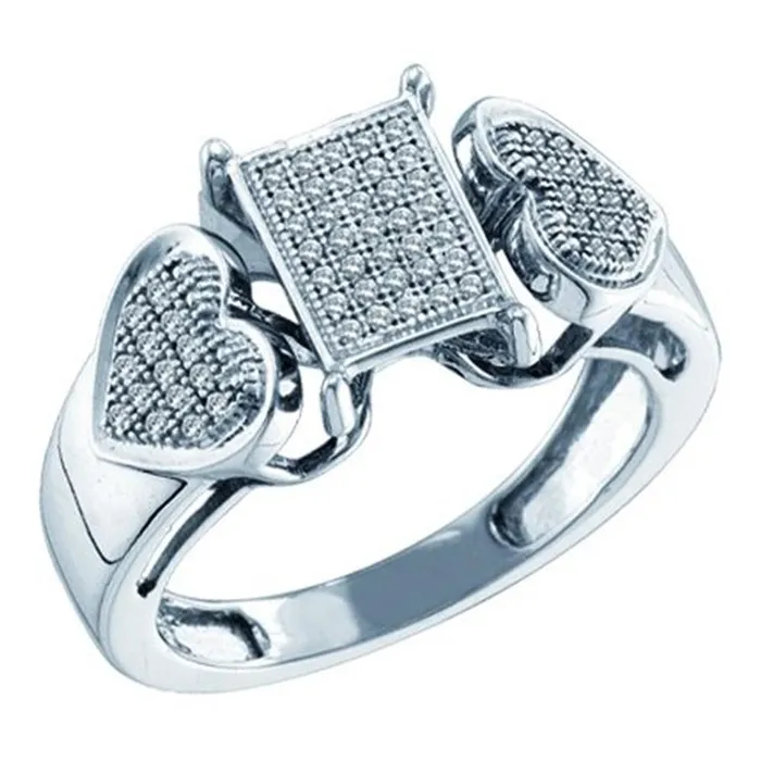 Rings gndatlanta 14k White Gold Round Diamond Heart Rectangle Cluster Ring 15 Cttw Rings gndatlanta 14k White Gold Round Diamond Heart Rectangle Cluster Ring 15 Cttw