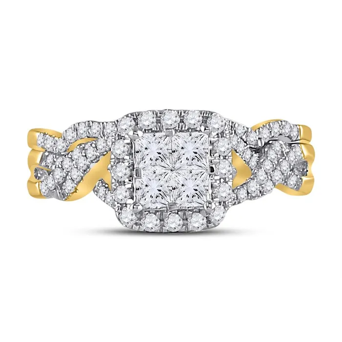 Rings gndatlanta 14k Yellow Gold Princess Diamond Bridal Wedding Ring Set 1 Cttw