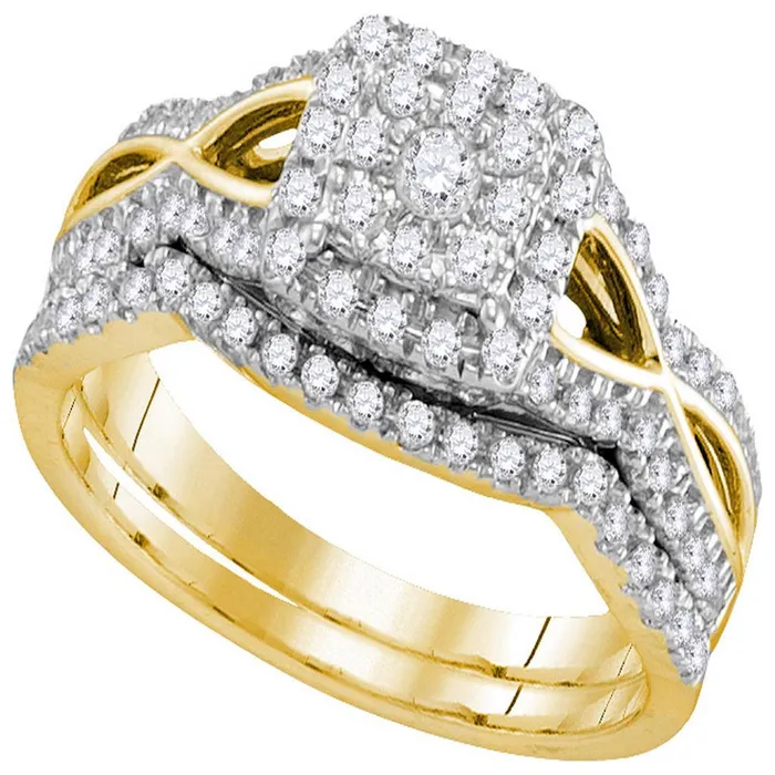 Rings gndatlanta 14k Yellow Gold Round Diamond Bridal Wedding Ring Set 12 Cttw