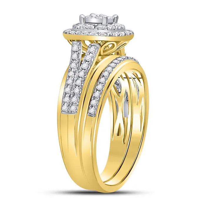 Rings gndatlanta 14k Yellow Gold Round Diamond Bridal Wedding Ring Set 12 Cttw