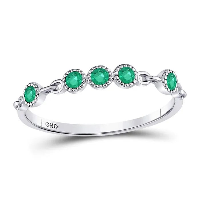Rings gndatlanta 14kt White Gold Round Emerald Dot Stackable Band Ring 120 Cttw Rings gndatlanta 14kt White Gold Round Emerald Dot Stackable Band Ring 120 Cttw
