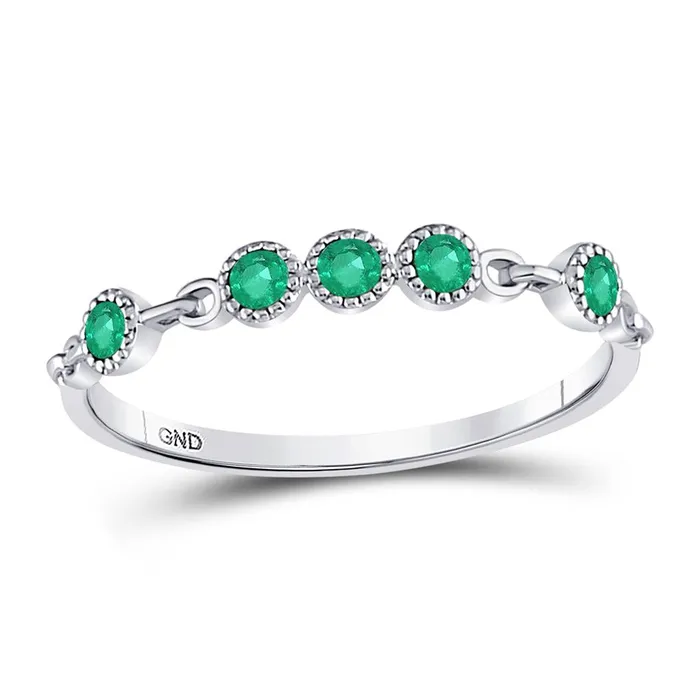 Rings gndatlanta 14kt White Gold Round Emerald Dot Stackable Band Ring 120 Cttw