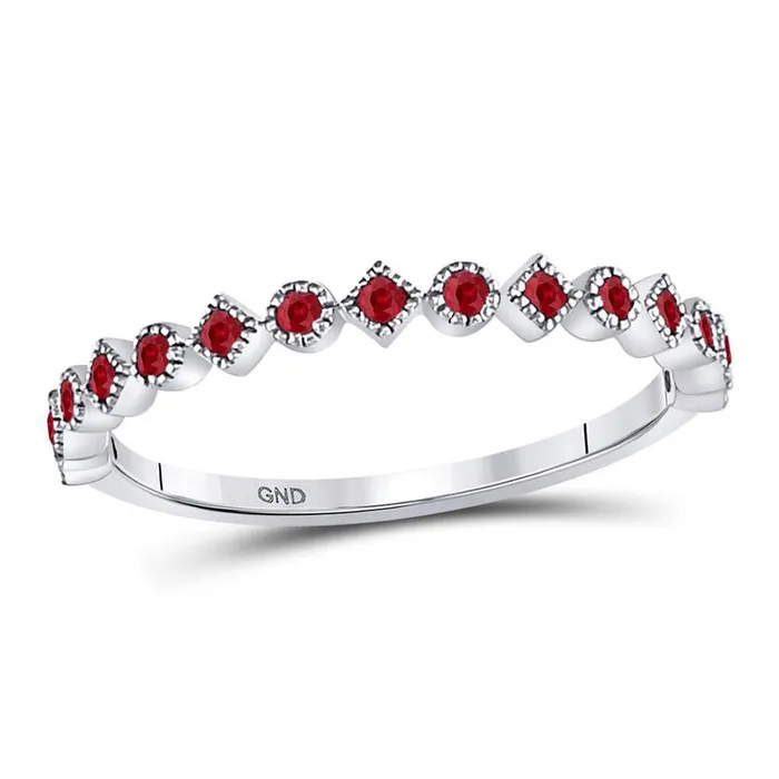 Rings gndatlanta 14kt White Gold Round Ruby Square Dot Stackable Band Ring 15 Cttw Rings gndatlanta 14kt White Gold Round Ruby Square Dot Stackable Band Ring 15 Cttw