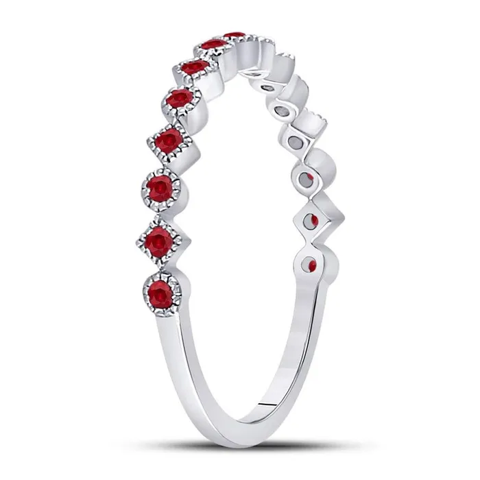 Rings gndatlanta 14kt White Gold Round Ruby Square Dot Stackable Band Ring 15 Cttw
