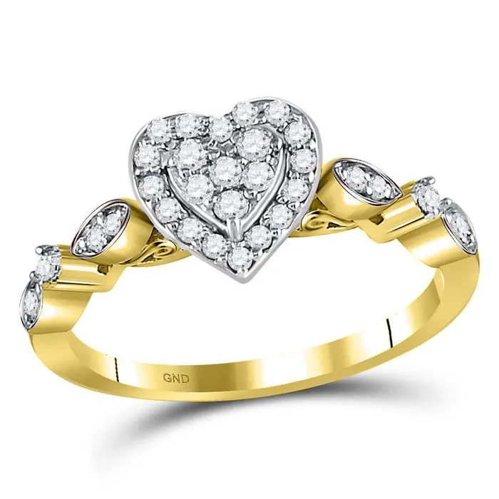 Rings gndatlanta 14kt Yellow Gold Round Diamond Heart Cluster Ring 13 Cttw Rings gndatlanta 14kt Yellow Gold Round Diamond Heart Cluster Ring 13 Cttw