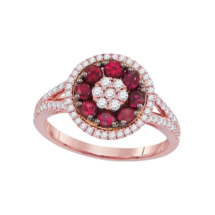 Rings gndatlanta 18k Rose Gold Round Ruby Diamond Flower Cluster Ring 78 Cttw Rings gndatlanta 18k Rose Gold Round Ruby Diamond Flower Cluster Ring 78 Cttw