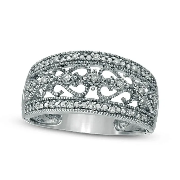 Rings Goldia 010 CT TW Natural Diamond Filigree Antique VintageStyle Ring in Sterling Silver Rings Goldia 010 CT TW Natural Diamond Filigree Antique VintageStyle Ring in Sterling Silver