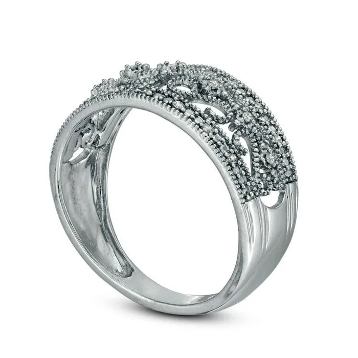 Rings Goldia 010 CT TW Natural Diamond Filigree Antique VintageStyle Ring in Sterling Silver Rings Goldia 010 CT TW Natural Diamond Filigree Antique VintageStyle Ring in Sterling Silver