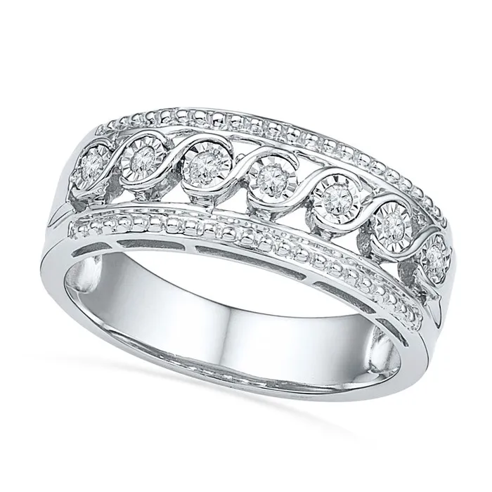 Rings Goldia 010 CT TW Natural Diamond Rolling Wave Band in Sterling Silver Rings Goldia 010 CT TW Natural Diamond Rolling Wave Band in Sterling Silver